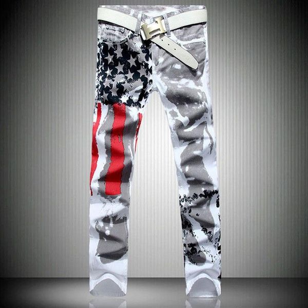 2020 neue Mode Herren Amerikanische USA Flagge Gedruckt Jeans Gerade Slim Fit Hosen Plus Größe 38 40 42 Casual Jeans hosen Für Men239J