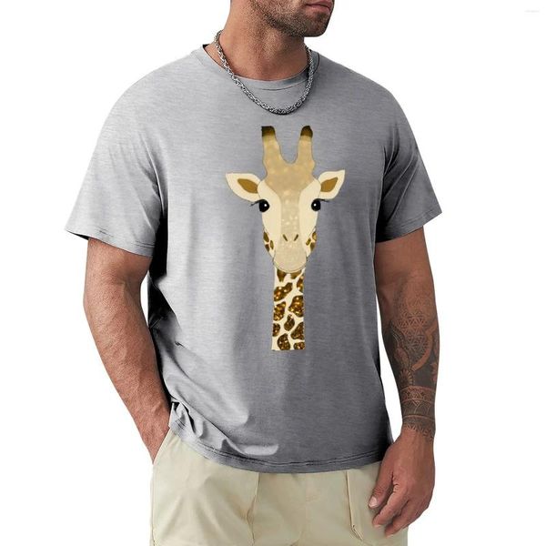 Polos masculinos Golden Glitter Giraffe Camiseta de manga curta de secagem rápida Camiseta masculina masculina gráfica