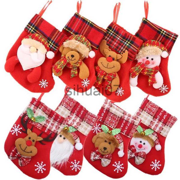 Decorazioni natalizie Mini calze di Natale Decorazioni per l'albero di Natale ciondoli stivaletti Sacchetti di caramelle per Capodanno per bambini Calzini regalo di Babbo Natale x1019