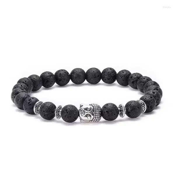 Strand Lava Volcano Stone Buda 8mm Boncuklu Bilezik Kadınlar Erkekler Enerji Bangle El Yapımı Elastik Halat Takı Hediyeleri