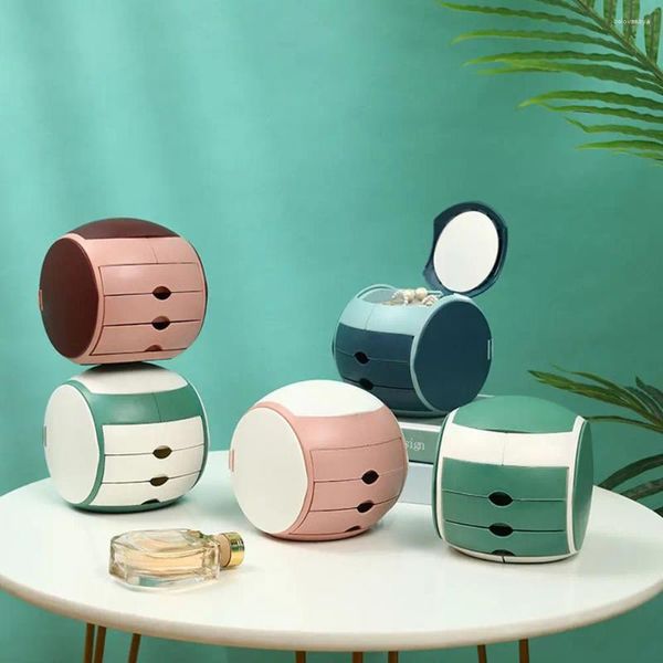 Sieradenzakjes Kleur Make-up Container Display Met Spiegel Oorbel Opbergdoos Drie Laag Ringen Lade Type Doos