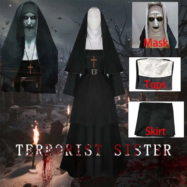 Nun 2 Horrorfilme Cosplay Cross Ghost the Conjuring Schwarze Frauen Halloween Kostüm Maskcosplay