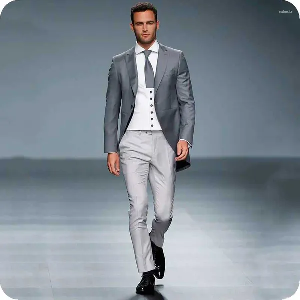 Ternos masculinos mais recentes designs cinza fraque homens para casamento festa de manhã noivo smoking baile 3 peça terno masculino traje homme