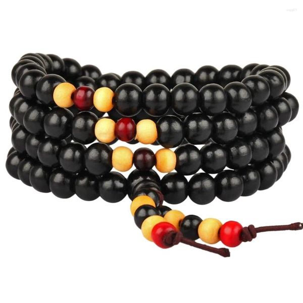 Strang TUMBEELLUWA tibetisch-buddhistisches schwarzes Ebenholz, 8 mm Gebetskette, umwickelte Armband-Halskette für Damen und Herren