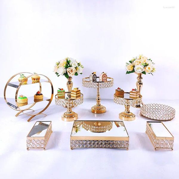 Ferramentas de cozimento suporte de bolo dourado estilo europeu dim sum rack bandeja de mesa casamento cristal sobremesa exibição ferro artesanato decorações