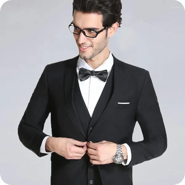 Ternos masculinos preto terno para casamento noivo negócios blazer baile feito sob encomenda smoking fino ajuste formal terno masculino noivo usar 3 peças