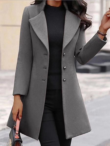 Jaquetas femininas outono inverno moda coreana fino ajuste jaqueta comprimento médio de lã quente elegante blazer terno casaco