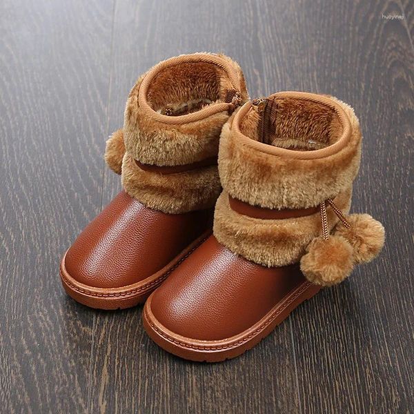 Botas Babys Meninas Pom Neve Crianças Inverno Quente Sapatos Criança Infantil Crianças Tornozelo Forro De Pele Princesa