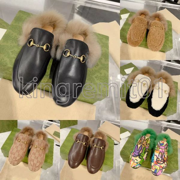 Princetown Kadın Loafers Tasarımcı Terlik Yün Tappon Metal Toka Deri Nakış Sandal Sonbahar Kış Slayt Deseni Slaytlar Sıcak Ayakkabılar