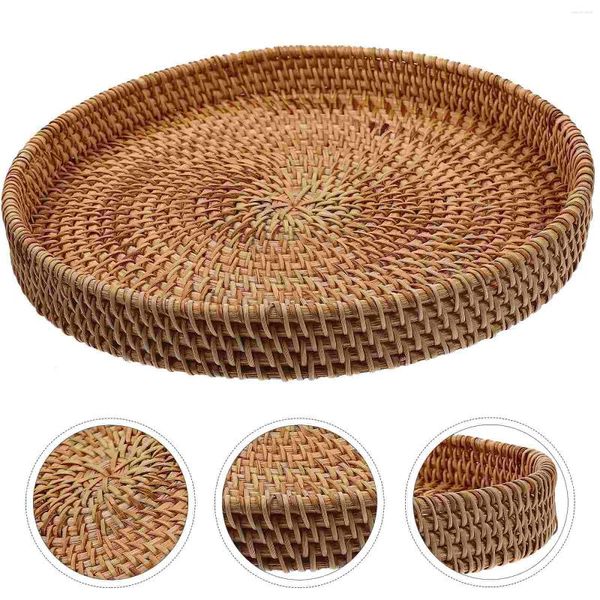 Pratos redondos mesa de café cesta de armazenamento de rattan elegante bandeja de café sobremesa doméstica multifuncional servindo prato de frutas de mesa