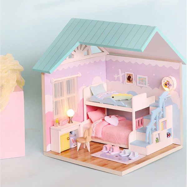 Puppenhaus-Zubehör, DIY-Hütte, 3D-Puppenhaus aus Holz, Anleitung zum Zusammenbau, Spielzeug-Set für Kinder, Geburtstagsgeschenke, 231018