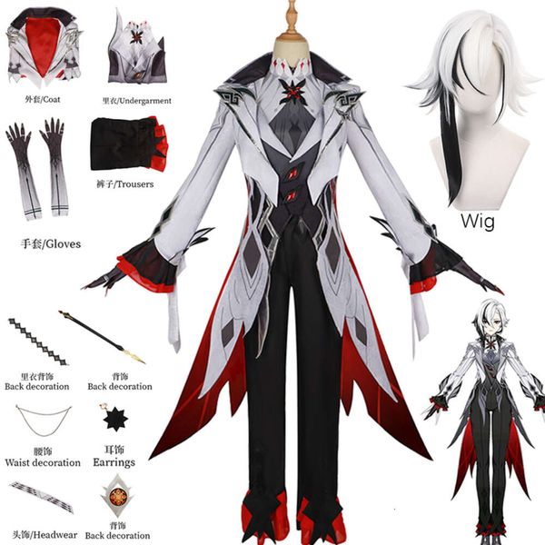 Genshin impacto nova pele pv arlecchino o valete cosplay conjunto completo peruca longa uniforme onze fatui harbingers traje outfitcosplay