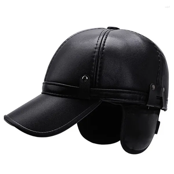 Bal Caps Winter mannen PU Kunstleer Warme Baseball Cap Pluche Verdikte Oorbeschermers Hoeden Mannelijke Bone Coldproof Fietsen hoed