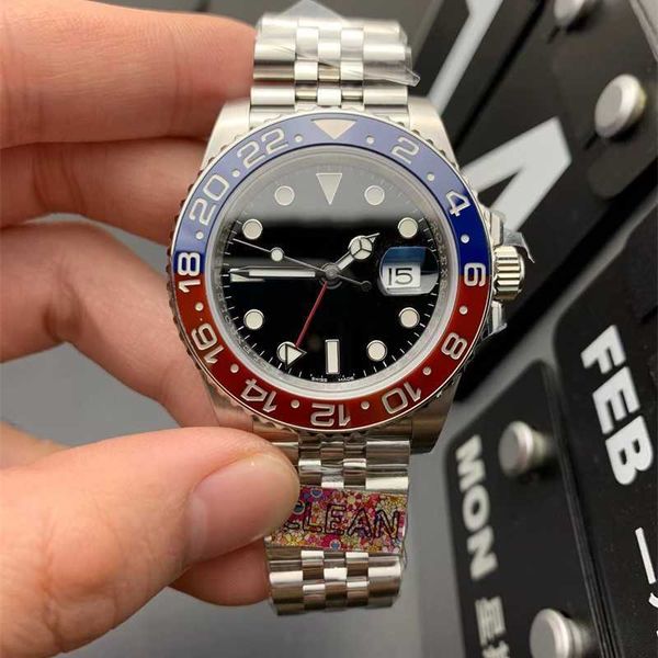 Rolaxs Clean M126710 Relógio de luxo Círculo de Coca Verde Gmt Ii Redblue 40mm 3285 Mecânico Ovement 904l Aço Armazenamento de energia cinética de 72 horas