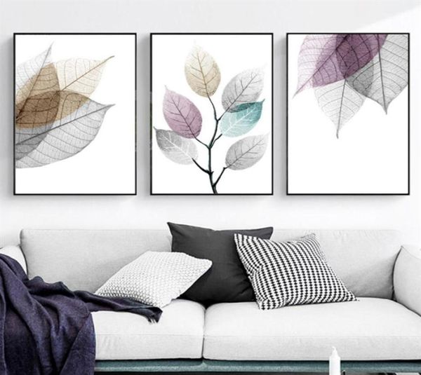 3 панели холст картины настенные постеры и принты абстрактные прозрачные листья настенные художественные картины для гостиной, столовой, ресторана H8676424