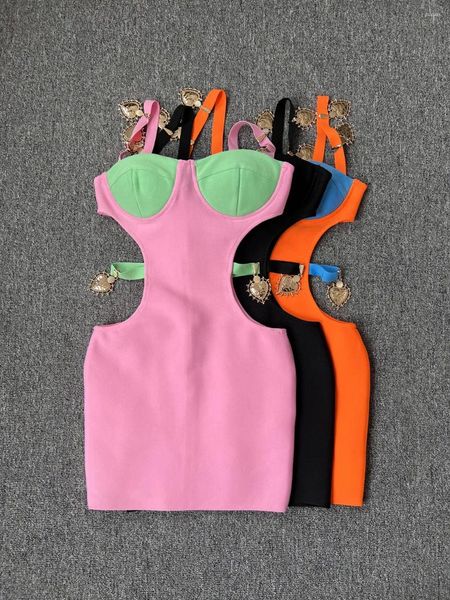 Повседневные платья Fu Rui 2023, женское платье высшего качества, черное, оранжевое, розовое, с вырезами из металлической повязки, мини-платье для вечеринки, вечернего клуба, оптовая продажа
