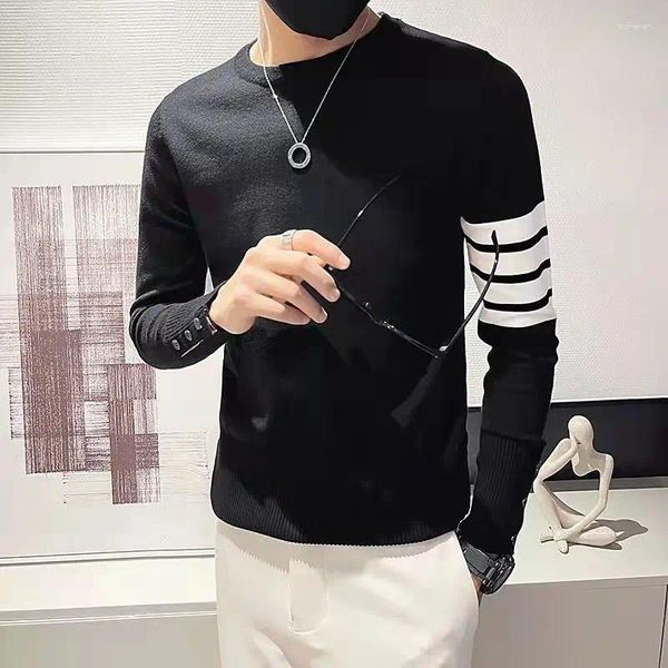 Suéter masculino listrado branco pulôveres sem capuz suéter de malha masculino grande tamanho grande em roupas de outono coreano moda clássico x