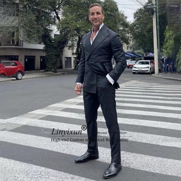 Ternos masculinos moda preto para homens negócios blazer duplo breasted fino ajuste casamento noivo smoking 2 peça conjunto jaqueta calças traje homme