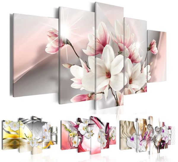 HD 5PCSSet Vermelho Roxo Branco Orquídea Flor Pintura Art Print Frameless Canvas Wall Picture Home DecorationNo Frame2307646