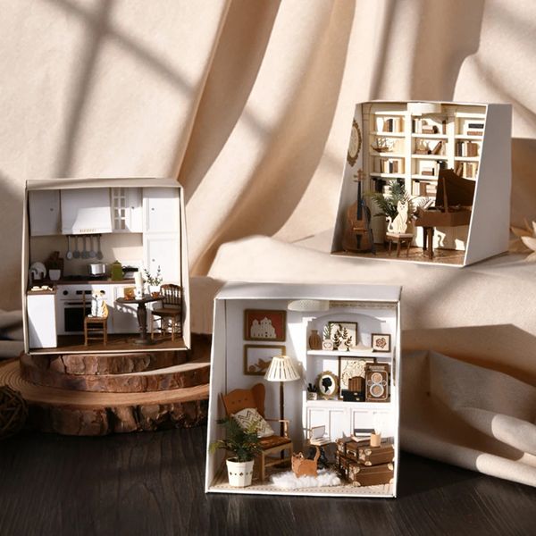 Puppenhaus-Zubehör, Mini-3D-Puppenhaus, selbst zusammenbauen, Miniaturmöbel aus Holz mit LED-Lichtern, Casa Puppenhaus-Spielzeug für Kinder, Geburtstagsgeschenke, 231018