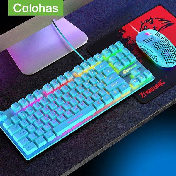 Teclado Mouse Combos USB Com Fio Mecânico Feel Gaming Combo Magic RGB Backlight Wire Set Para Laptop PC Gamer Computador 231019