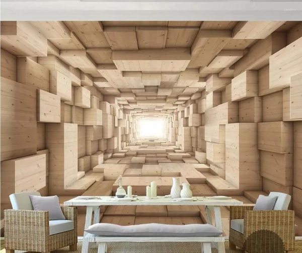 Tapeten 3D-Massivholzmaserung Raum Wohnzimmer Schlafzimmer Hintergrund Wandmalerei