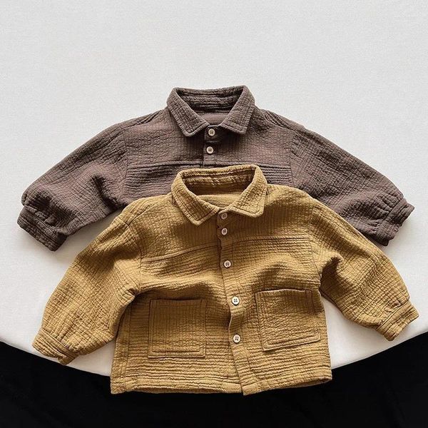 Jacken Herbst Kinder Langarm Jacke Baby Mädchen Mode drehen-unten Kragen Tops Jungen Baumwolle Kleidung Kinder Vintage Strickjacke Mantel