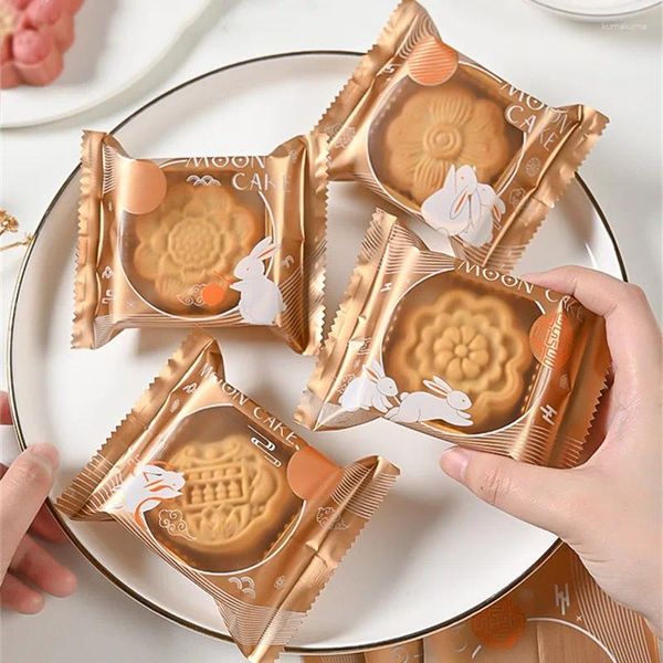 Confezione regalo 100 pezzi Sacchetti per mooncake Pasticceria fatta a mano Tuorlo d'uovo Vassoio di plastica croccante Festival di metà autunno Snack Biscotto al forno Sacchetto di imballaggio