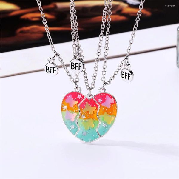 Anhänger Halsketten 3 stücke Nette Schmetterling Herz Magnet Halskette Für Frauen Koreanische Mode Gebrochen Schlüsselbein Kette BFF Freunde Schmuck Geschenke