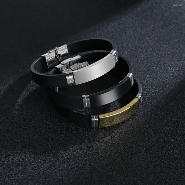 Braccialetti a maglie Bracciale in acciaio inossidabile Homme Polsino in gel di silice nero Hip Hop Rock per uomo Donna Coppia Gioielleria di moda all'ingrosso