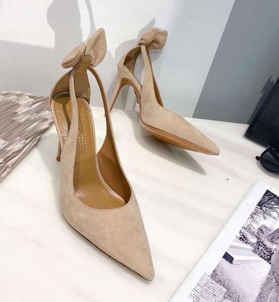 Aquazzura Nude auf der Rückseite, Hasenohren-Dekoration, Brautschuhe, Stiletto-Absätze, Chamois-Wildleder-Pumps, Schuhe für Damen, Luxus-Designer-Kleiderschuh für Party123