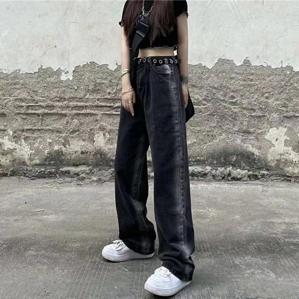 Kadın Kot Street Gradient All-Match Yüksek Bel Düz Bol Kadınlar Eski Hip Hop Kişiliği Y2K Denim Pantolon Femme