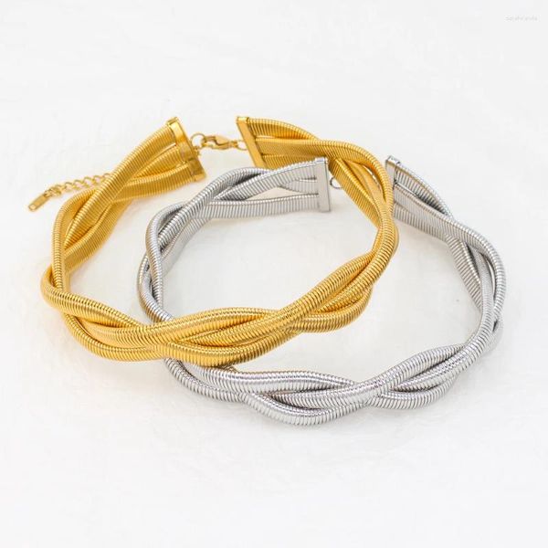 Halsband, trendiges elastisches Twsit-Edelstahlhalsband, PVD-vergoldet, für Herren und Damen-Hals-Accessoires