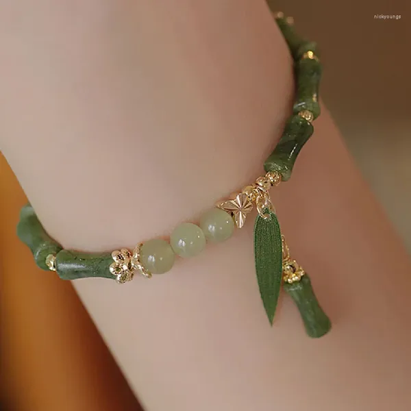 Strand Minar ручной работы зеленого цвета из натурального камня бамбука с листьями и кисточками, браслет из бисера для женщин, оптовая продажа аксессуаров