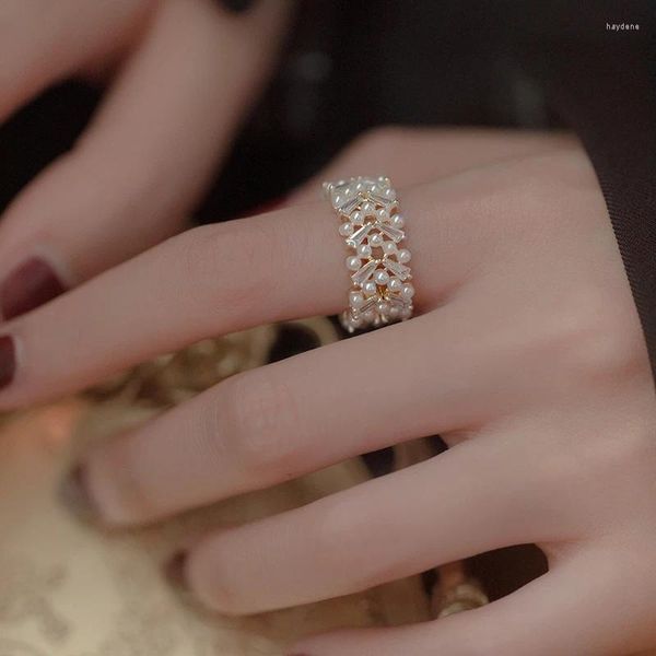Cluster Ringe 2023 Koreanische Mode Perle Ring Gold Farbe Zirkon Für Frauen Party Einstellbare Ungewöhnliche Mädchen Frau Luxus Schmuck