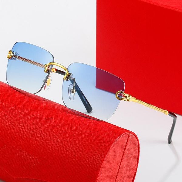 Designer Cartter Head rimless sunglasses mens - Classic Rectangle Square Gold Rimless Optical Frame with Luxury Carttery Head