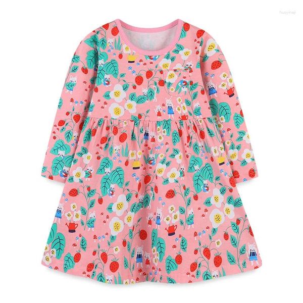 Mädchen Kleider Baby Farbe Floral Stickerei Kleid 2023 Frühling-Herbst Casual Stil Lange Baumwolle Kleine Kinder Kleidung Rock kinder Kleidung