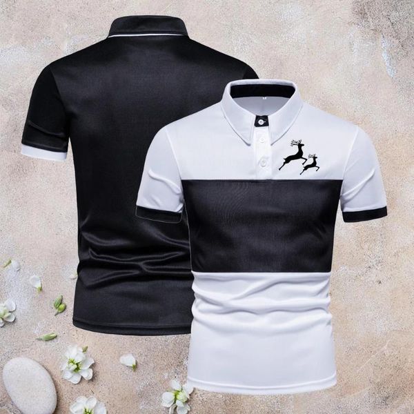 Polo da uomo HDDHDHH Polo con stampa di marca Manica corta Estate Slim T-shirt con risvolto superiore in bianco e nero a contrasto