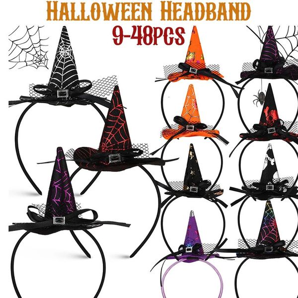 Brinquedos de Halloween 9-48pcs pontudo Halloween bruxa chapéu bandana aranha web faixa de cabelo abóbora crânio cabelo hoop crianças meninas festa de halloween drcoration 231019