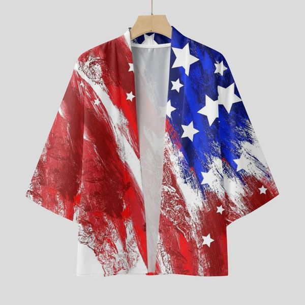 T-shirt da uomo Spandex Scrub Uomo Primavera ed estate Cool Semi Independence Day Cardigan a maniche lunghe Tutte le magliette da donna T-shirt stampata casual