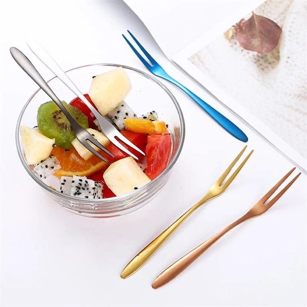 Forks 4pcs Meyve Çatal Seti Mini Sevimli Paslanmaz Çelik Tatlı Gümüş Altın Gül Kek Steware Cuthery Ev Kullanımı