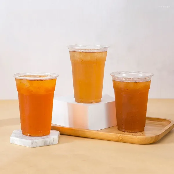 Copas descartáveis falhas de 100pc/embalagem Pacote de bebida de chá de chá de leite plástico Pacote de bebida de tiro