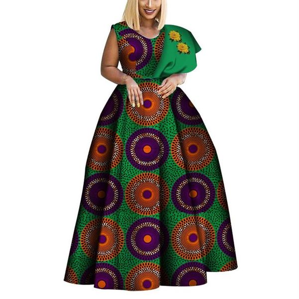 Bintarealwax novo dashiki africano vestido de impressão bazin um ombro roupas vestidos plus size vestidos africanos para mulher wy3834186q