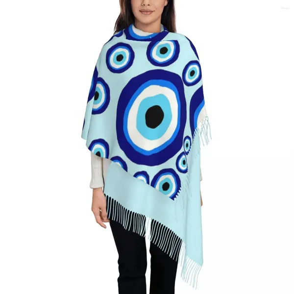 Lenços Mulheres Tassel Scarf Evil Eye Padrão Grande Inverno Quente Xale e Envoltório Amuleto Grego Nazar Lucky Charm Daily Wear Cashmere