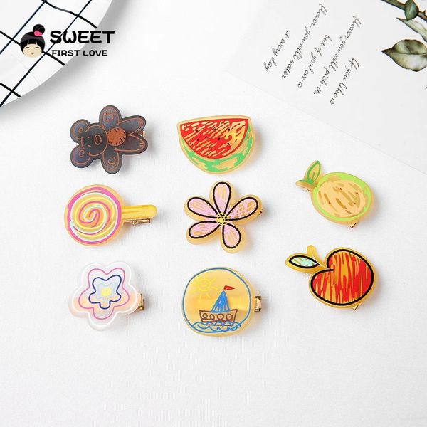 Acessórios de cabelo 50 pçslote crianças bonito fruta dos desenhos animados flor ornamento clipes bebê meninas acrílico hairpins crianças atacado 231019