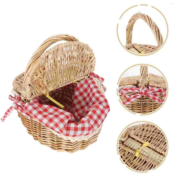 Set di stoviglie Cestino da picnic con coperchio e manici Regalo Fiore tessuto a mano Composizione floreale Vaso Articoli vari Organizzatore per la casa