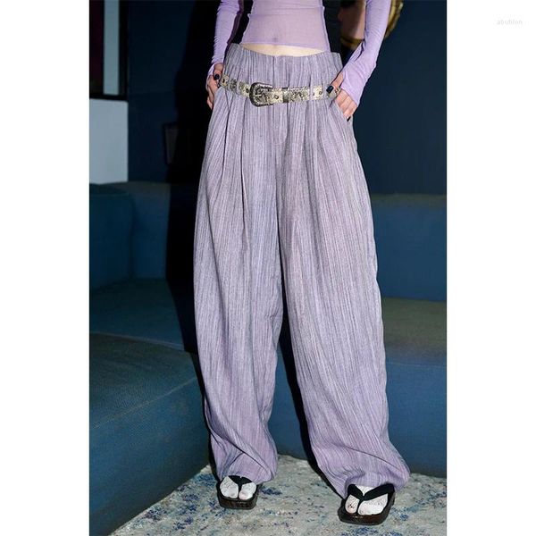 Pantaloni da donna a gamba larga a righe lunghe sciolte ravanello alla moda colorato a vita alta tessuto in twill retrò skinny