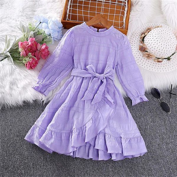 Mädchen Kleider Herbst Langarm Kinder Kleid Mädchen 4 bis 7 Jahre Lila Unregelmäßige Spitze Rock Für Koreanischen Stil Prinzessin baby