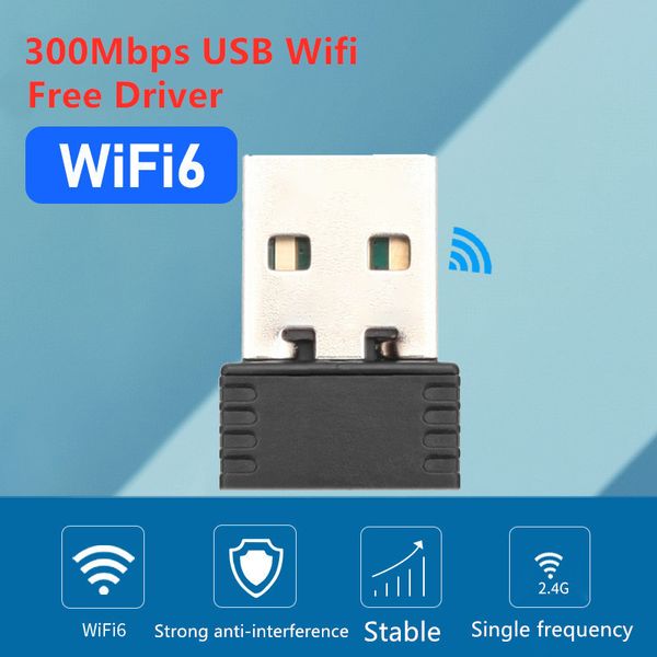 WiFi6 2.4G Driver Gratuito 300Mbps Adaptador USB Sem Fio WiFi Internet Dongle mini Receptor USB WIFI Remetente para XP Vista Windows 11 10 7 8