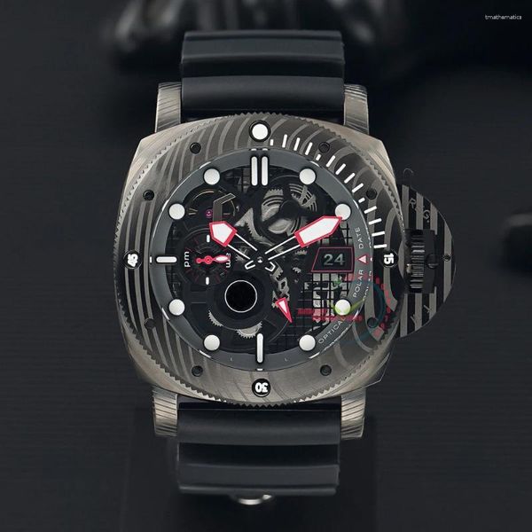Armbanduhren 2024 Marke Black Ops Limited Edition 47mm Skelett Zifferblatt Kautschukband Automatikuhr Herren Mechanisch Reloj Hombre